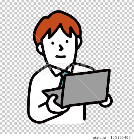 A man with a computer, a businessman working in an IT department, an illustration avatar 135195496