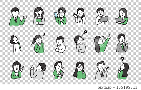 企業で働く様々なビジネスパーソンのポーズ　アバターアイコンイラストセット 135195513
