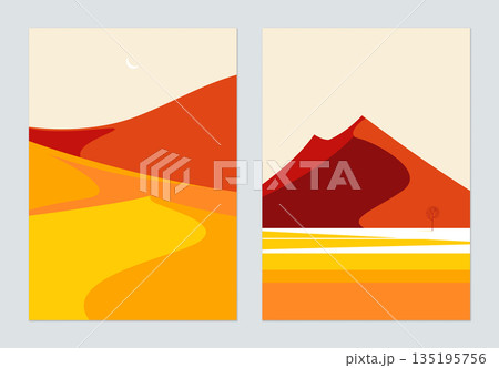 Minimalist landscape poster design, desert in warm tone 135195756