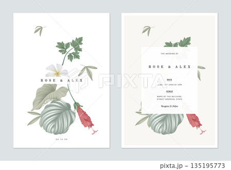 Floral wedding invitation card template design, various flowers and leaves Floral wedding invitation card template design, various flowers and leaves 135195773