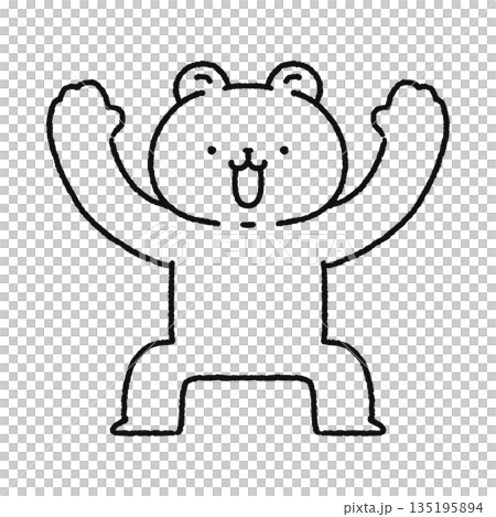 両手を広げてバンザイするクマ　線画 135195894