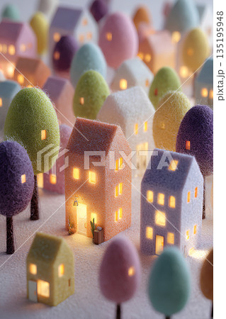 フェルトの街並みと暖かい灯りのファンタジー（3D） 135195948