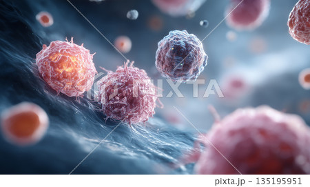 顕微鏡下で増殖するがん細胞 135195951