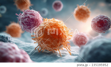 顕微鏡下で増殖するがん細胞 135195952
