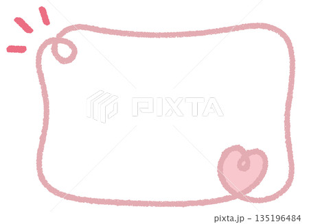 クレヨンラインのカーリーハート四角フレーム/くすみピンク 135196484