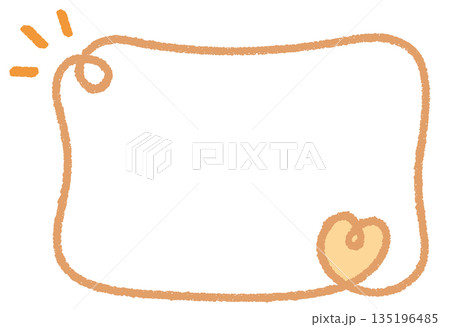 クレヨンラインのカーリーハート四角フレーム/くすみオレンジ 135196485
