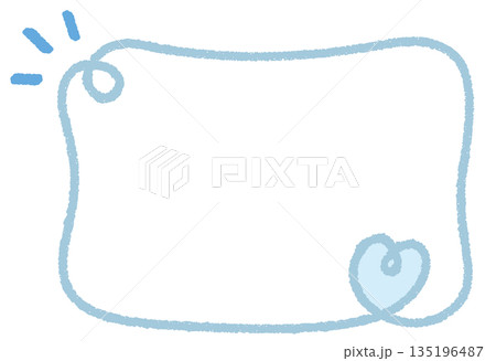 クレヨンラインのカーリーハート四角フレーム/くすみブルー 135196487