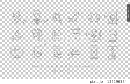 適用於電子病歷、線上醫療諮詢等的醫療圖示集（向量圖、線圖、單色） 135196584