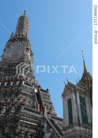 Pagoda in Wat Arun temple is temple landmark near Chao Phraya river at Bangkok Thailand 135196602