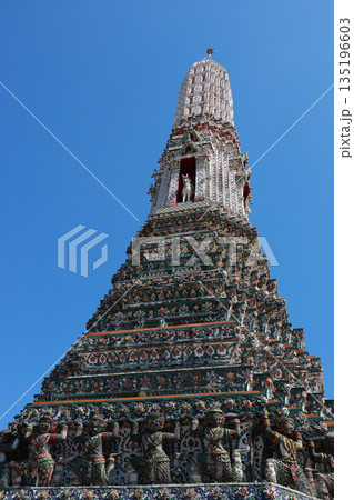 Pagoda in Wat Arun temple is temple landmark near Chao Phraya river at Bangkok Thailand 135196603