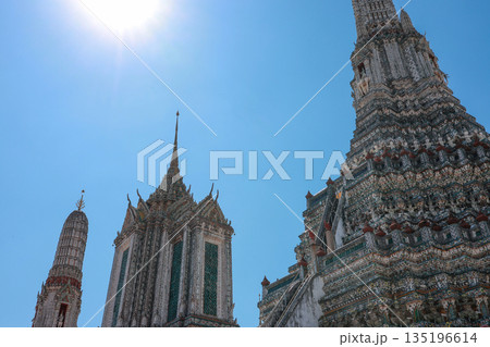 Pagoda in Wat Arun temple is temple landmark near Chao Phraya river at Bangkok Thailand Pagoda in Wat Arun temple is temple landmark near Chao Phraya river at Bangkok Thailand 135196614