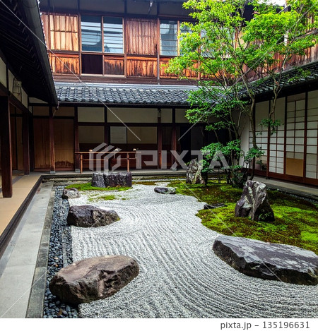 【AI生成画像】京町屋で四季折々楽しめる坪庭 【AI生成画像】京町屋で四季折々楽しめる坪庭 135196631