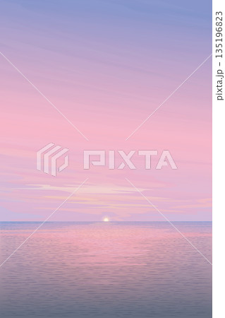 Minimalist seascape with sunset and twilight sky vertical background graphic illustration have blank space. 135196823