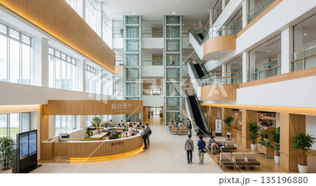 総合病院の受付ロビー 135196880