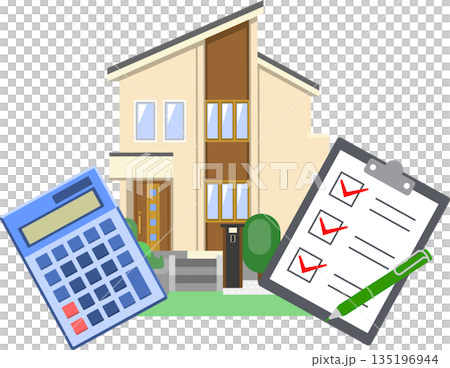 一軒家とチェックリストと電卓のイラスト 一軒家とチェックリストと電卓のイラスト 135196944