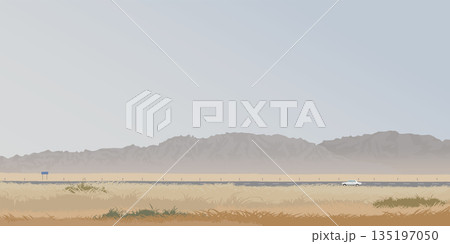 Car on local road through the field and mountain ranges in autumn season flat design graphic illustrated have blank space. Minimalism countryside landscape transportation concept. Car on local road through the field and mountain ranges in autumn season flat design graphic illustrated have blank space. Minimalism countryside landscape transportation concept. 135197050