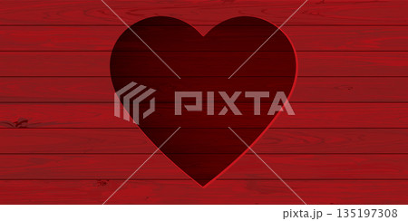 Abstract 3 dimension heart frame on red painted cut timber panels background with blank space. Valentine's day greeting card template. Abstract 3 dimension heart frame on red painted cut timber panels background with blank space. Valentine's day greeting card template. 135197308
