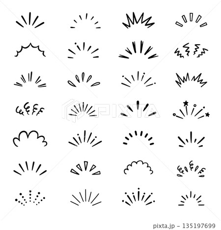 Shine line effects element icon set. Hand drawn doodle sun shine, surprise, sunburst frame with pop confetti ornament element collection. Comic headline decoration light ray. Vector Shine line effects element icon set. Hand drawn doodle sun shine, surprise, sunburst frame with pop confetti ornament element collection. Comic headline decoration light ray. Vector 135197699