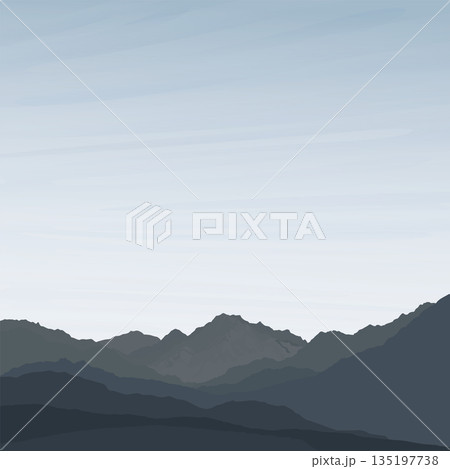 Minimalist silhouette mountain ranges landscape graphic illustrated have blank space. Minimalist silhouette mountain ranges landscape graphic illustrated have blank space. 135197738
