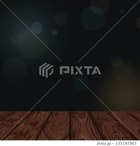 Wooden table and blurred night life square background with bokeh effect vector illustration have blank space for advertisement or products presentation. Wooden table and blurred night life square background with bokeh effect vector illustration have blank space for advertisement or products presentation. 135197863