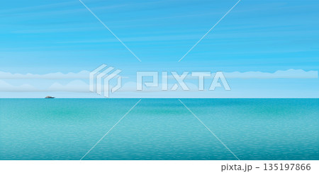 Tropical blue sea with yacht at the horizon have blue sky background vector illustration. Seascape concept side view flat design have blank space. 135197866