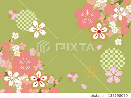 ピンクの美しい桜の背景イラスト 抹茶 ピンクの美しい桜の背景イラスト 抹茶 135198050