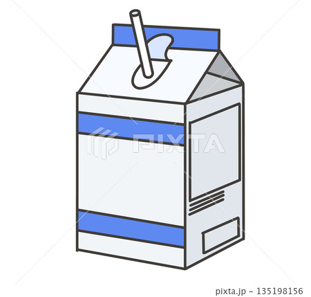 ストローの刺さった青い牛乳パックのイラスト 135198156