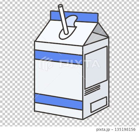 ストローの刺さった青い牛乳パックのイラスト 135198156
