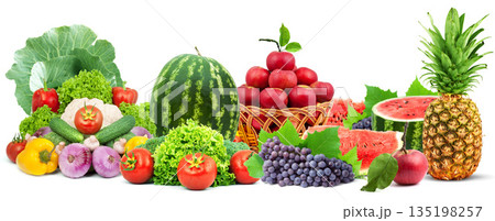 Fresh fruit assortment white background 135198257