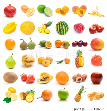 Fresh fruit assortment white background Fresh fruit assortment white background 135198263