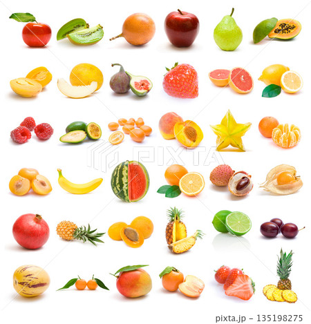 Fresh fruit assortment white background Fresh fruit assortment white background 135198275