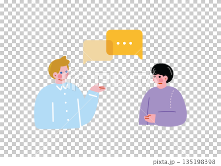 欧米人男性と会話する日本人男性 135198398