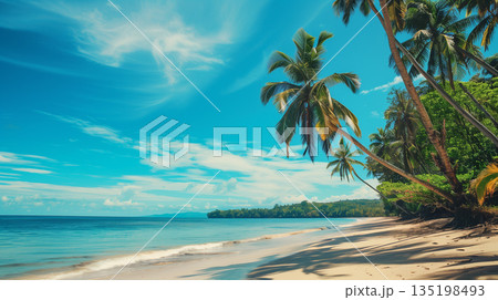 Tropical beach. Summer vacation on a tropical island with beautiful beach. Tropical Maldives. 135198493