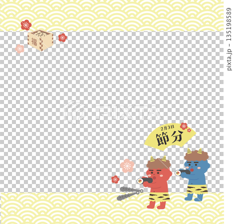 節分插畫：惡魔吞食惠方卷（壽司卷）橫幅背景 二月 135198589