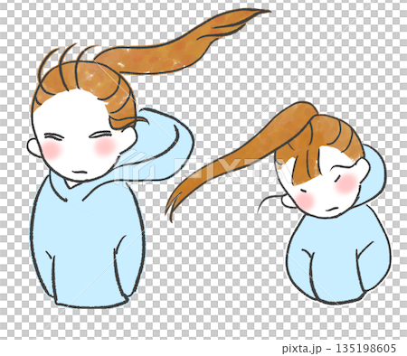 A woman's hair is blown by strong winds from the front and back A woman's hair is blown by strong winds from the front and back 135198605
