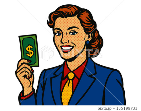 businesswoman holding dollar bill raster 135198733