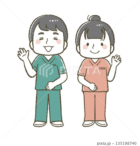 鍼灸院イラスト2人（男女ペア） 135198740