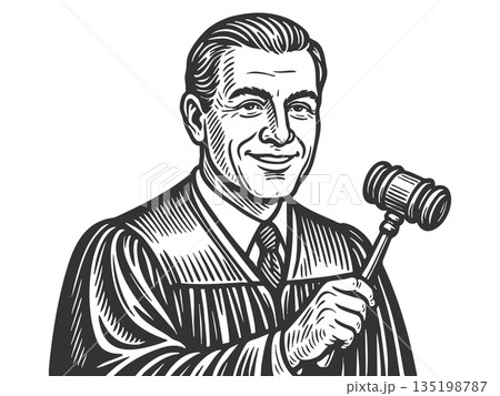judge holding gavel engraving sketch vector judge holding gavel engraving sketch vector 135198787