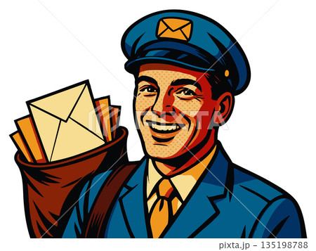 Smiling retro mailman vector illustration Smiling retro mailman vector illustration 135198788