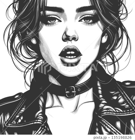 Portrait of Woman with Choker engraving vector Portrait of Woman with Choker engraving vector 135198826
