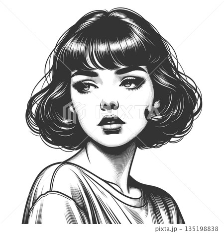 Stylized retro portrait of confident young woman 135198838