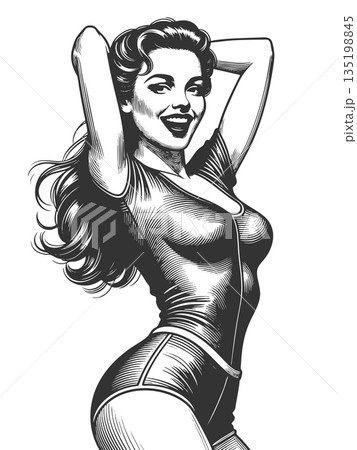 Retro Glamorous Woman in Tight Outfit vector 135198845