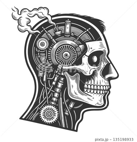 Mechanical Human Head with Gears and Pipes vector Mechanical Human Head with Gears and Pipes vector 135198933