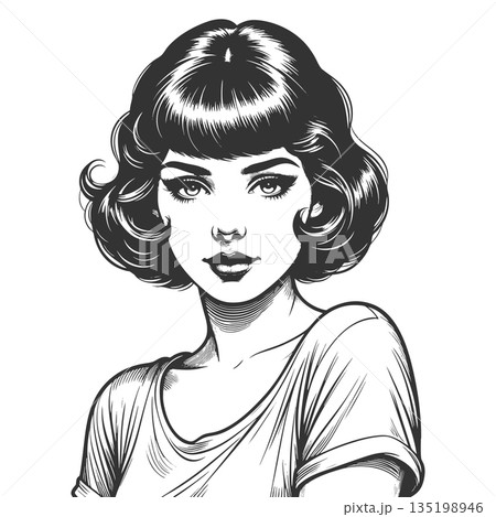 Stylized retro portrait of confident young woman 135198946