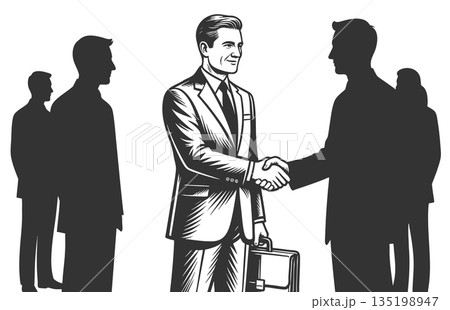 Businessmen Shaking Hands Retro engraving raster 135198947