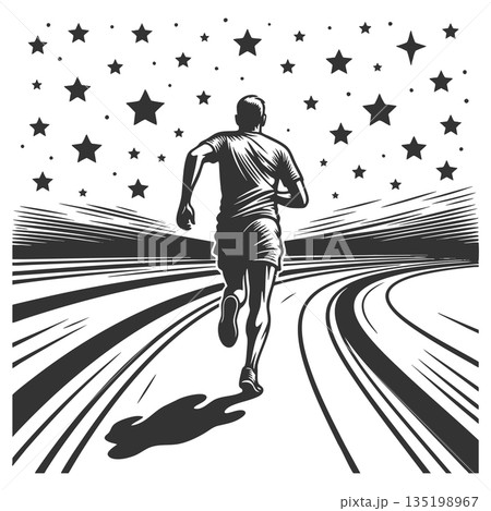 Man Running Under Starry Night Sky engraving 135198967