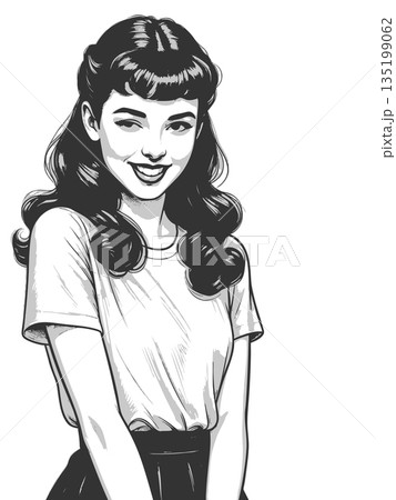 Smiling Retro Girl Winking engraving sketch raster Smiling Retro Girl Winking engraving sketch raster 135199062