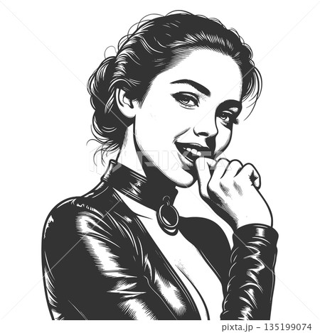 Seductive Woman in Leather Outfit engraving raster 135199074