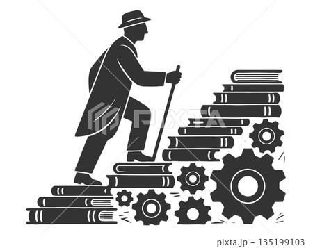 Man climbing books gears knowledge and progress 135199103