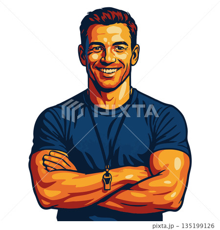 Smiling male fitness trainer vector illustration 135199126